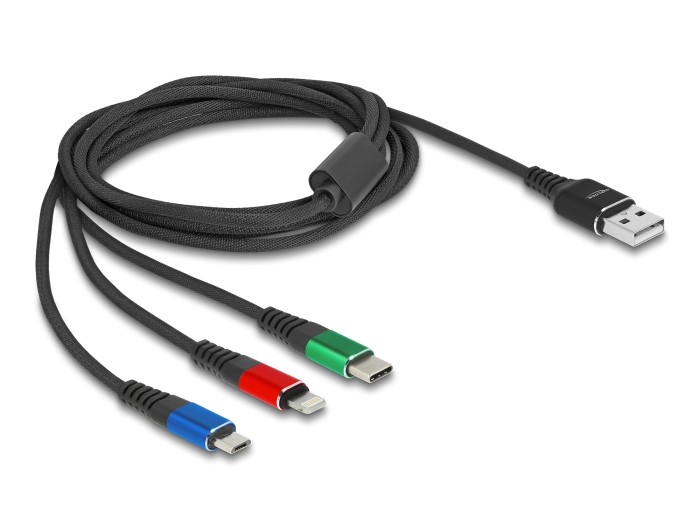 Delock USB Ladekabel 3 in 1 Typ-A zu Lightning™ / Micro USB / USB Type-C™ 2 m 3-farbig #2 